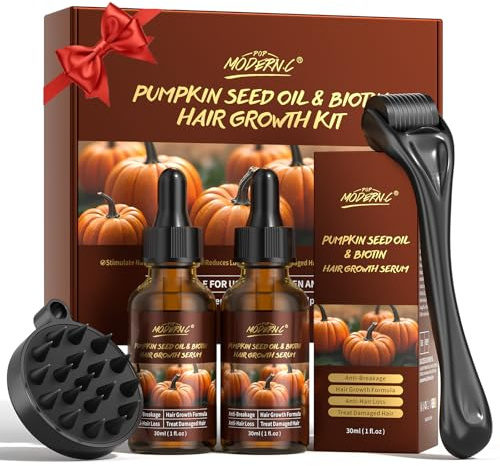 Siero Per La Crescita Dei Capelli All'olio Di Semi Di Zucca E Biotina, Kit Per La Crescita Dei Capelli Con Rullo E Massaggiatore Per Il Cuoio Capelluto, Confezione Da 2 Da 30ml