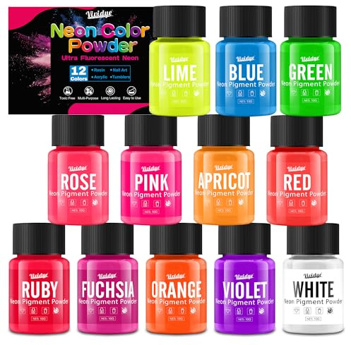 Neon Pigment Powder - 12x10g Premium Fluorescent Powders, Epoxy Resin Pigment Powder for Nail Art, Slime, Painting, Candle, Soap Making, Neon Paint Long Lasting for Halloween Decoration, DIY Crafts