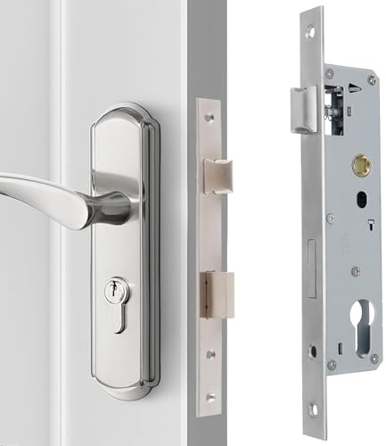 SIXHAOBU Cerradura para marco de tubos, Cerradura de embutir de acero inoxidable, distancia de 85 mm, mandril de 25 mm, cerradura para puerta de jardín para puerta izquierda y derecha