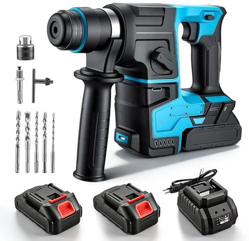 Martello perforatore a batteria compatibile con Makita 21 V, trapano a percussione con 8 punte e guanti, 1,8 Joule, 1200 giri/min, 4200 bpm, per forare, trapano a percussione