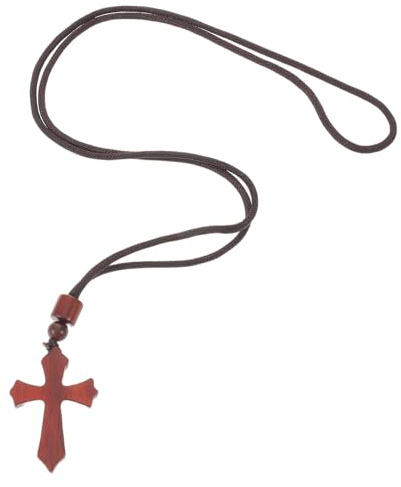 ORFOFE Rustikt Träkorshalsband Unisex Handgjord Bönkedja i Blodrött Sandelträ Hållbar Kristen Religiös Smyckespresent för Dop Jul och Kyrkliga Tillfällen