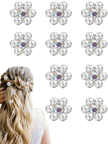 CULEB 10 Pcs Mini Fermagli per Capelli Bianchi a Forma di Fiore di Prugna con Strass, accessori capelli,Graziosi Accessori Decorativi per Acconciature da Sposa Cerimonia Comunione, Stile 4