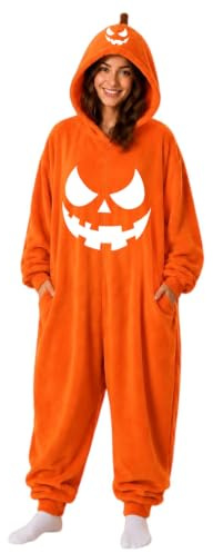 DENGJIAMY Halloween pumpa pyjamas för kvinnor långärmad pumpa ansikte pyjamas dam one-piece myskläder halloween cosplay kostymer vuxen