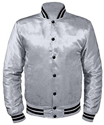 Original American Varsity Letterman College Baseball Bomber Satin Jackets Silver