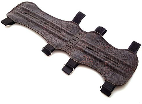 Quality Traditional Archery Leather Arm Guard, Shooting Arm Guard. Engraved Crocodile Pattern.