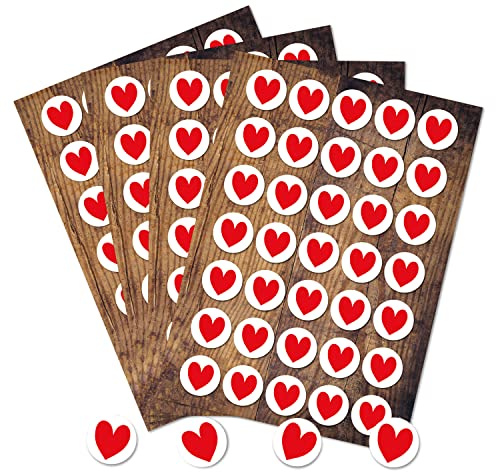 Logbokförlag liten rund HERZ dekal röd vit 3,2 cm Ø för förpackning bastla dekoration av Give-away gästpresent present jul bröllop alla hjärtans dag 140 Stück