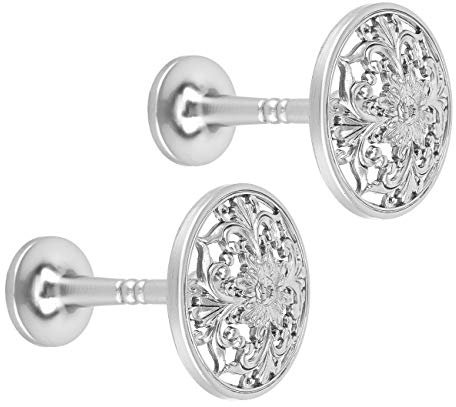 Lewondr Vorhang Raffhalter, 2 Stück Gardinenhaken Wand Vorhänge Haken, Vintage Retro Stil Metallgravur Handwerk, Dekorative Kleiderhaken für Hause Wohnzimmer Schrank Kleiderhaken - Silber