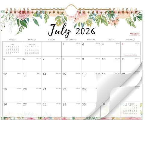 Calendar 2026-2027 - July 2026 - December 2027, Wall Calendar 2026-2027, 11 x 8.5, 18 Months Wall Calendar, Writing Blocks, Julian Dates, Spiral Bound