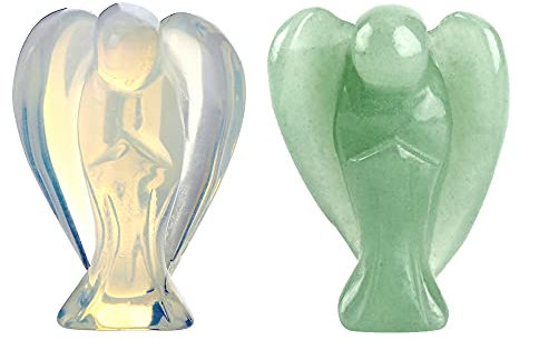 GEHECRST 1 Paar Engel Edelsteine Steine deko Set Engel Figuren Schutzengel Talisman Glücksbringer Reiki Deko Dekoration (Opalite+Grün Aventurin)
