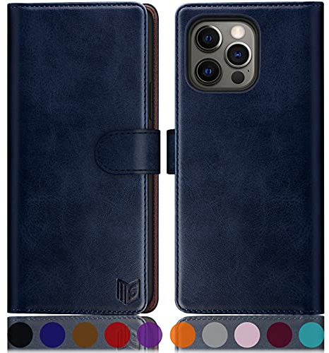 SUANPOT [RFID Schutz für iPhone 13 Pro Max 6,7-Zoll Hülle PU Leder Handyhülle Lederhülle Klapphülle Kartenfach Flip Cover für Apple 13 Pro Max Handy hülle Leather Wallet Phone Case Blau