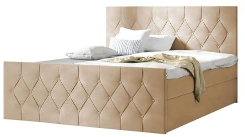 Mirjan24 Boxspringbett Simori Lux, Doppelbett mit 2 Bettkästen, Matratze und Topper im Set, Bettgestell Bett mit Polsterkopfteil und Fußteil, Polsterbett für Schlafzimmer (180 x 200 cm, Mikrofaza 05)