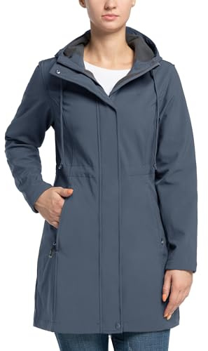 33,000ft Giacca Softshell da donna Giacca leggera impermeabile da pioggia Giacca lunga di transizione funzionale a vento Cappotto Softshell con cappuccio traspirante Grigio Blu XL