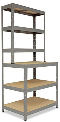 shelfplaza® 190x100x60cm PROFI Werkbank Regal Schwerlast grau mit 6 Böden à 166kg Tragkraft/Metall Schwerlast Steckregal Schwerlastregal Stufenregal Metall Regalsystem/Regale Lagerregale