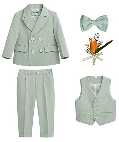 Completo da Bambino 4/5/6 Pezzi Eleganti Abiti da Cerimonia Gentleman Smoking da Ragazzo Abito Formale Doppiopetto da Battesimo Bambini e Ragazzi Gentiluomo Vestito per Matrimonio Festa 4-5 anni