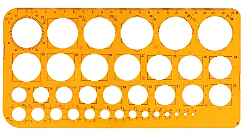 RIVIEVAL Kreisschablone Kreisschablone Kunststoffschablone Zeichenschablone mit 36 Kreisen Kreislineal zum Zeichnen Messen Gestalten (Orange)