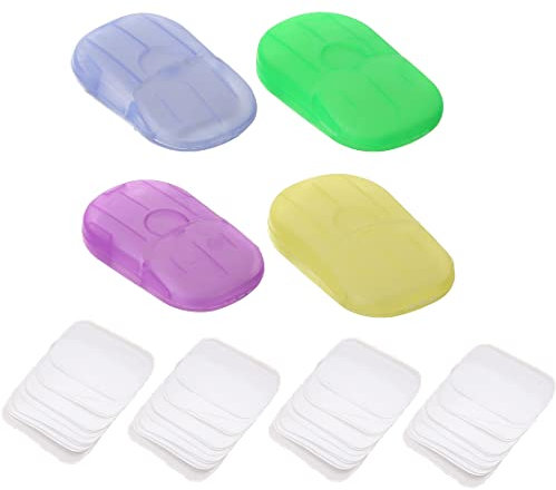 Seife Papier Seifenblätter,4x Boxen (80 Seifenblätter gesamt) Papier Seife Seifenblätter Reisen Seifenblättchen Einweg Seife für unterwegs，Seifenpapier-Nachfüllbeutel,Reisen Seifenblätter für Outdoor