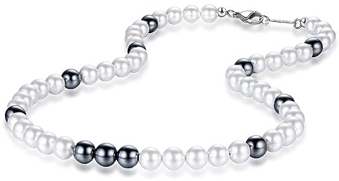 GAVU Collier Perle Blanche Homme, Perles de Coquillage, Collier Hématite Homme