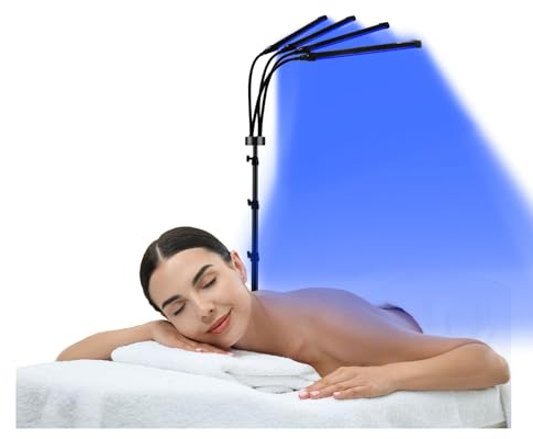 Rotlichtlampe, Trayvespace 415NM & 660NM & 850NM Gesichtsbräuner Infrarotlampe mit Stand, 3 Timer, 4 Köpfe Rotlichtlampe Therapie für Den Ganzen Körper