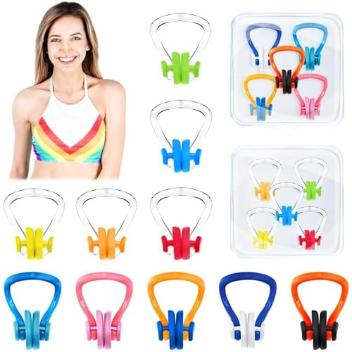 RSYHVG Swimming Nose Clip - 10 Packs Silicone Swim Nose Plugs for Kids (Age 7+) and Adults,Waterproof Pool Nose Plugs for Diving Swimming and Other Water Sports with Storage Box,Multi-Color