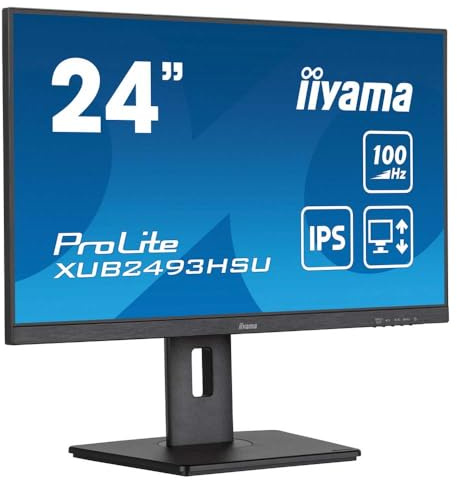 iiyama XUB2493HSU-B7 24 inch IPS Slim Bezel, 100Hz, 1ms, Full HD 1920x1080, HDMI/DP/USB, TCO Certified, Height Adjustable Stand