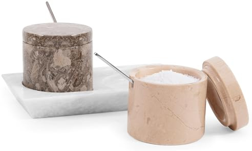 Mors dag gåva marmor saltkällare 3 tum Oceanic & Verona med lock och bricka handgjord skålbehållare, köksbänk förvaring för havssalt och kryddblandning