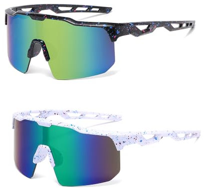 KUWUNG 2 Stück Sonnenbrille Kinder, Schnelle Brille, Rave Brille, Fahrradbrille Kinder, UV400 Polarisiert Sportbrille Sonnenbrille Fahrradbrille Winddicht für Jungen Mädchen für Draußen Sport