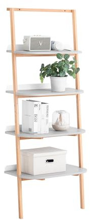 SoBuy Estantería de Escalera de 4 Niveles Librería Multiusos de Almacenamiento con Estructura Robusta para Sala de Estar Oficina Dormitorio Gris 65 x 39 x 169 cm HSTR02-HG ES