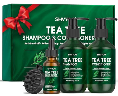 Coffret Shampoing et Après-Shampoing à L'arbre à Thé, Antifongique, Apaise les Démangeaisons et Les Pellicules, Prévient la Chute des Cheveux, Lot de 3 Pièces pour Hommes et Femmes, 200ml*2+30ml
