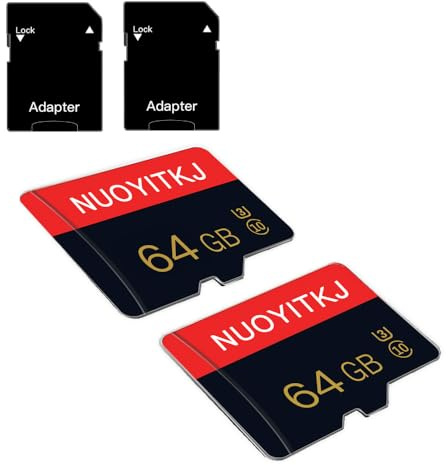 2 Pack Micro Memory Card 64GB Class 10 TF Card with Adapter High Speed Memory Card for Tablet,Camera,Drone