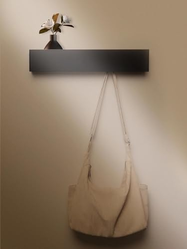 WJUAN Perchero de Pared con Estante, Colgador con 5 Ganchos Ocultos, Colgador Toalla Baño y Llaves, para Entrada Recibidor, Dormitorio, Baño, Negro