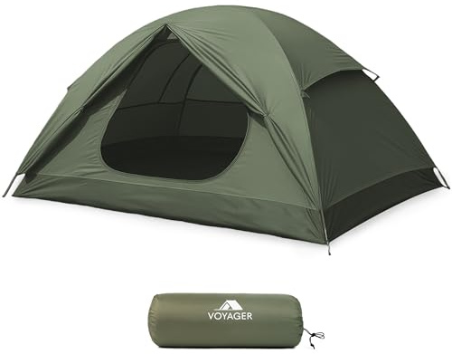 Voyager 2 Man Tent - Waterproof, Windproof, Quick Setup, Spacious 2-Person Camping Tent, Durable, Lightweight Outdoor Shelter, Ideal for Hiking, Backpacking, Camping- 225x135x110cm- Green