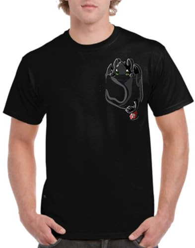 the Fan Tee Camiseta de Adulto de Hombre Divertidas Bolsillo Gracioso y Divertido, Humor, Terror, Risas, Video Juegos, Anime, Caricaturas Chibi Toothless 011 L