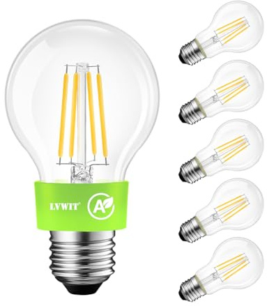 LVWIT Bombillas LED E27 Luz cálida 2700K,Bombilla LED de Filamento A60 Estilo Vintage,5W Equivalente a 75W,1055 LM,Bombillas de filamento Clase A Ultraeficientes,Ahorro Energético,No Regulable,6U