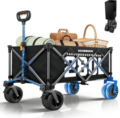 Elektrokarre Bollerwagen Faltbar, mit Bürstenlos Motor | Vollständig Faltbares Design | 280L bis 80KG | 3 Geschwindigkeiten einstellbar, Handwagen faltbar für Garten Camping Einkauf (Schwarz)