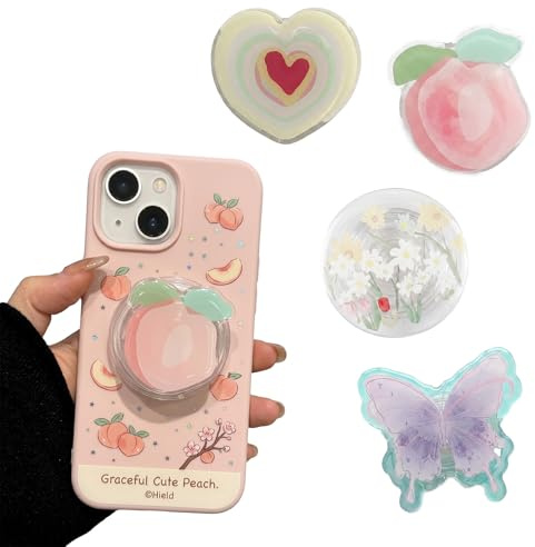 Pack de 4 Socket Magnético para Móvil y Kindle, Agarre Grip Movil Plegable con Diseño Floral y Mariposas Ideal para Fotos, Soporte Adhesivo Compatible con Smartphones, iPad y Tabletas