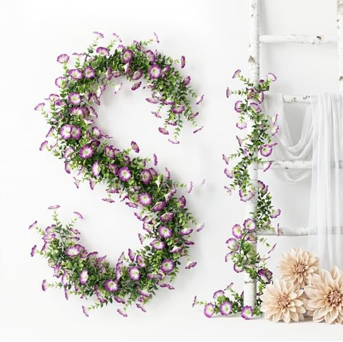 Qivra 2 stycken konstgjorda blommor lila 2,4 m, 236 blommor konstgjorda balkongväxter UV-resistenta, konstgjorda blommor som äkta för balkong pelargon stående för balkonglåda inomhus, utomhus, utomhus