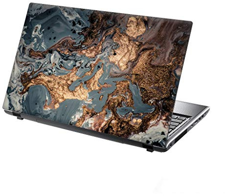 TaylorHe 13-14 inch Laptop Skin Vinyl Decal with Colorful Patterns and Leather Effect Laminate MADE IN England Gold Dust on Blue Marble