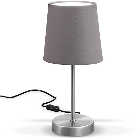 B.K.Licht - Nachttischlampe mit Kabelschalter, E14 Fassung, Lampenschirm aus Stoff, Tischlampe, Lampe, Schreibtischlampe, Tischleuchte, Bürolampe, Leselampe, Leselicht, 30,8x10 cm,Grau