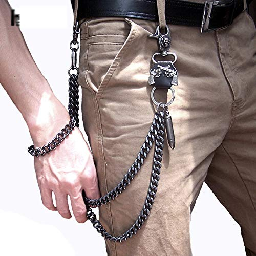 NanXi Chaîne Lourde de Portefeuille, pour Les Hommes Biker Hip Hop Rock Punk Skull Gun balles Fort Jeans clés à Pantalons chaîne et Portefeuille chaîne,D