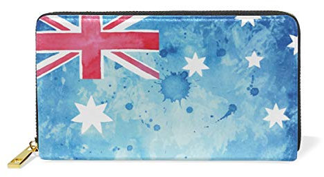Aquarellblau Uk England Damen Geldbörse Brieftasche Große Echtes Leder Geldbeutel Kartensteckplätze Organizer für Frauen Mädchen