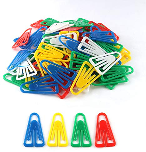 E-outstanding 200pcs Plastic Paper Clips 35mm Long Mixed Color Triangle Clips