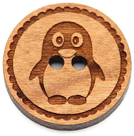 NaturSchatulle Holzknöpfe Gravur Motiv Pinguin 12-30mm I 25 Stück Kirsche 2 Loch Knöpfe Holz DIY Basteln Nähen Schmuckherstellung Annähen Rund 20mm