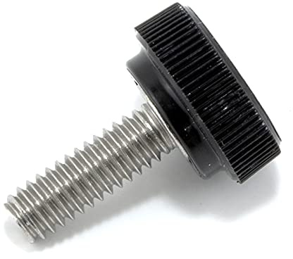 #8-32 x 1/2 Thumb Screw Stainless Steel - Black Knurled Round Plastic Knob - Standard/Coarse Thread Thumbscrew - Length: 0.500 - Proudly Built in USA - Package of (4)