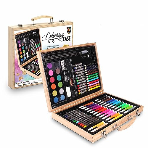 Grafix Kit de Coloriage Enfants 86 Pièces | Crayons de Couleur, Feutres, Crayons de Cire, Pastels à l'Huile, Aquarelle et plus | Malette Dessin Multicolor