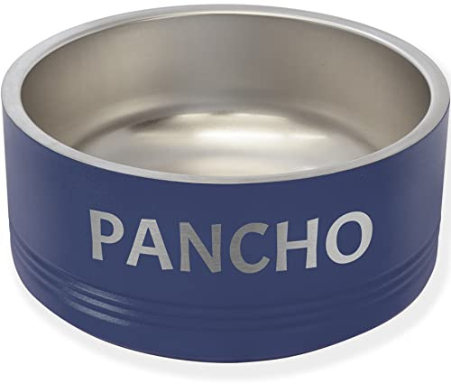 LaserGram Personalized Stainless Steel Dog Bowl, Double Wall Insulated, Non-Slip Design, Custom Name Engraving Included (Navy Blue, 32oz)