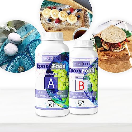 RESINE EPOXY EPOXYFOOD POUR CONTACT ALIMENTAIRE-3,1 kg: Idéal pour les tables, plateaux, assiettes et sous-verres - Gants gratuits - 100% Made in Italy