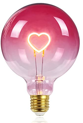 TIANFAN Giant Edison Bulb Heart Led Filament Lamp Bulb 2W Dimmable Medium Base 110/130V Vintage Decorative Light Bulb Pink