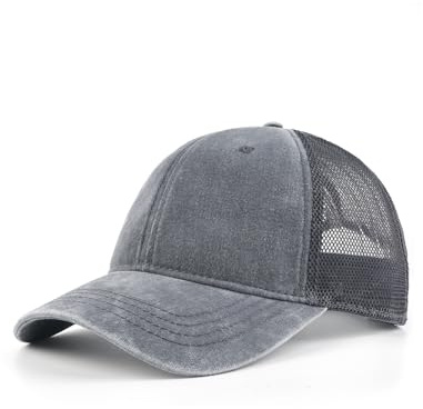 Zylioo Gorra de camionero lavada XXL de gran tamaño, sombreros de camionero de malla ajustable, sombrero de correr de perfil bajo para cabezas grandes, gris, XXL