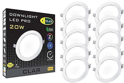 CLAR - Downlight LED Techo Empotrable, Focos Interior, 220mm, 20W 6000ºK (Pack 10)