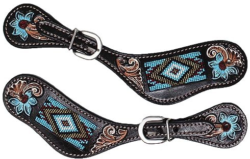 CHALLENGER Pferd Western Antik Floral Leder handgearbeitet Perlen Erwachsene Sporenriemen 74FK04